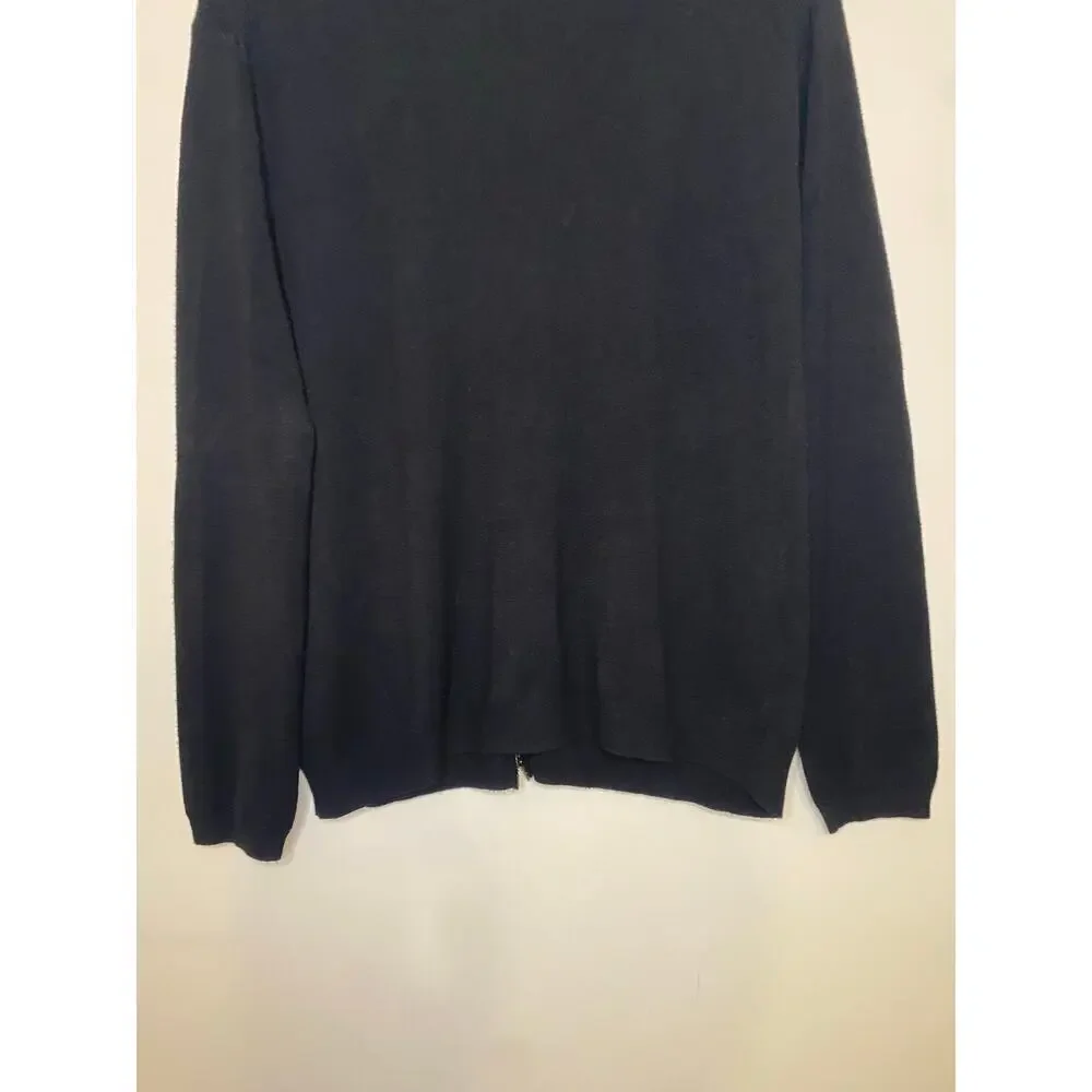 Womens Zara Knit Black Full Zip‎ Sweater Classic Grunge Moto Cardigan Size Large
